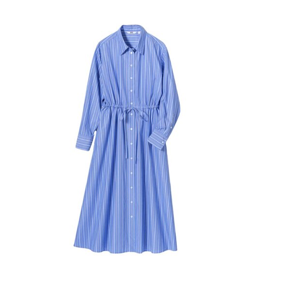 Uniqlo Striped Cotton Long-Sleeve Long Shirt Dress. Size M. It Has Pockets! - Picture 1 of 10